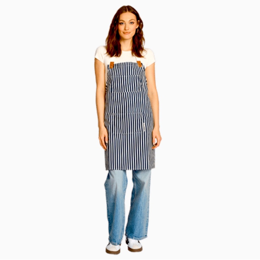 🍽️ NWT B&PCo. Black and White Striped Apron w/ canvas straps